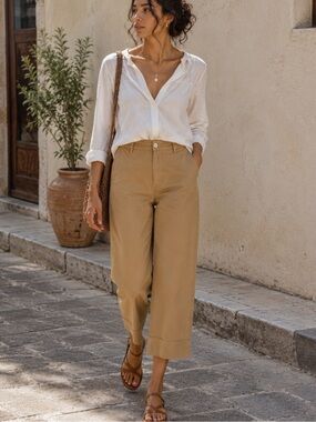 Arket Khaki Chino Tan Pants Size 38 Minimalist Scandinavian Chic Comfy Luxury